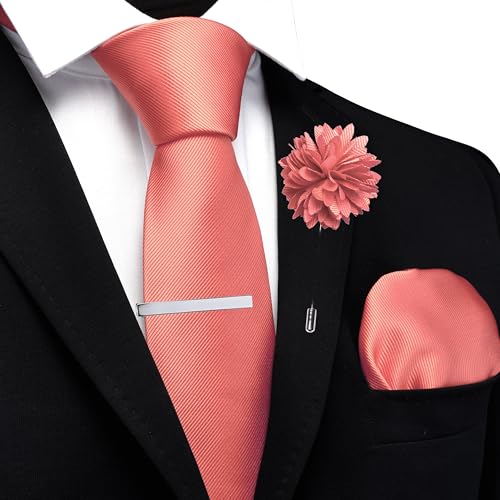 Image of Branduce 3.15 inch（8cm） Solid Formal Tie and Pocket Square Plain Necktie Lapel Pin and Tie Clip Set for Men