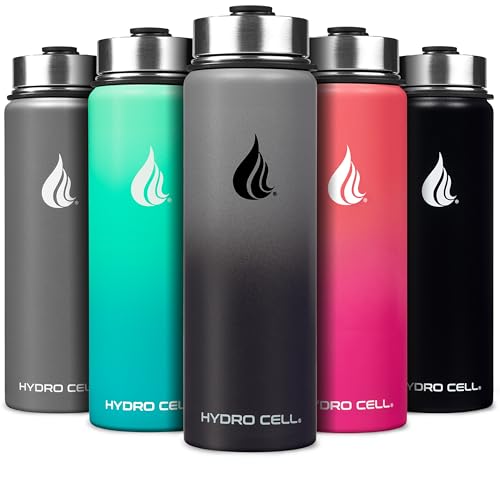 HYDRO CELL Stainless Steel Insulated Water Bottle with Straw - For Cold & Hot Drinks - Metal Vacuum Flask with Screw Cap and Modern Leakproof Sport Thermos for Adults (Graphite/Black 24oz)