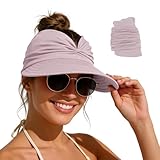 Zando Pink Sun Visor Hats for Women - Beach Wide Brim Fashion Hat With Ponytail UV Protection Quick Dry Lightweight Open Top Summer Cap for Travel Vacation Golf Tennis Casual One Size