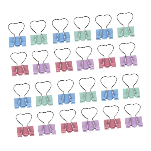 HOMOBABE 24個愛心形メタルファイルクランプ 長尾クリップ 紙類整理用 ステ