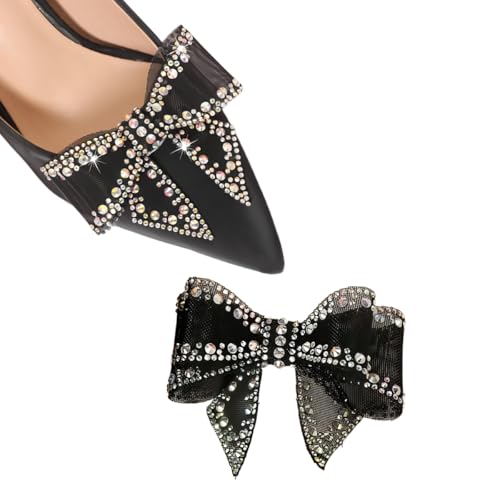 Shoe Clips for women Elegant Bow Detachable Shoe Buckles 2PCS Shoe Boot Decoration Elegant Wedding Party Shoe Accessories (D-Black)