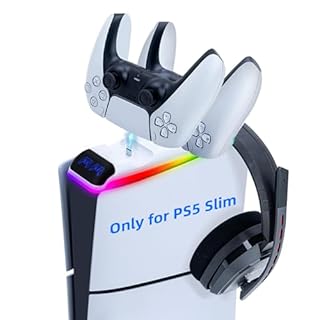 Mcbazel RGB Controller Dock for PS5 - Slim & Digital, Controller Stand with Headset Holder and Type-C Charging Cable