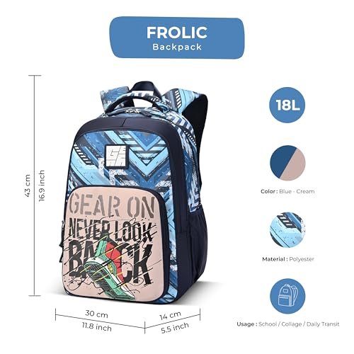 Image of Gear Frolic 17 inch /20L Medium Water Resistant School Bag /Casual Backpack /Daypack /Laptop Bag for Boys /Girls (Blue - Cream)