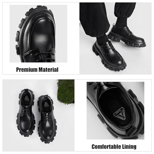 Men's Leather Round Toe Platform Heighten Oxfords Fashion Lace Up Thick Cushioned Comfortable Lug Sole Non Slip Dress Loafers for Business Party Wedding2