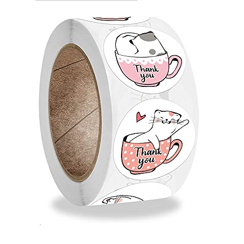 Kawaii Cat Thank You Stickers Round Cartoon Animal Adhesive Seal Labels For Greeting Cards Handmade Gift Decoration Labels Kids Reward Sealing Sticker Stationery，500Pcs/Roll #TOP2