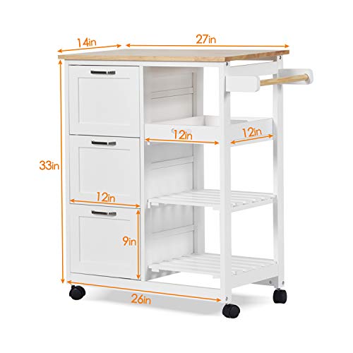 NSdirect Kitchen Island Cart,Industrial Kitchen Bar&Serving Cart Rolling Utility Storage Cart with 3-Tier Wine Rack Shelves&Three Storage Drawers,Soild Rubber Wood Top - Thumbnail 2