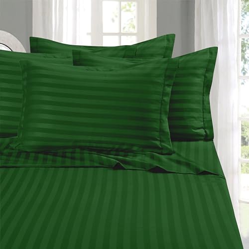 Elegant Comfort Softest and Coziest 6-Piece Sheet Set - 1500 Premium Hotel Quality Microfiber - Deep Pocket, Wrinkle Resistant 6-Piece Damask Stripe Bed Sheet Set, California King, Hunter Green