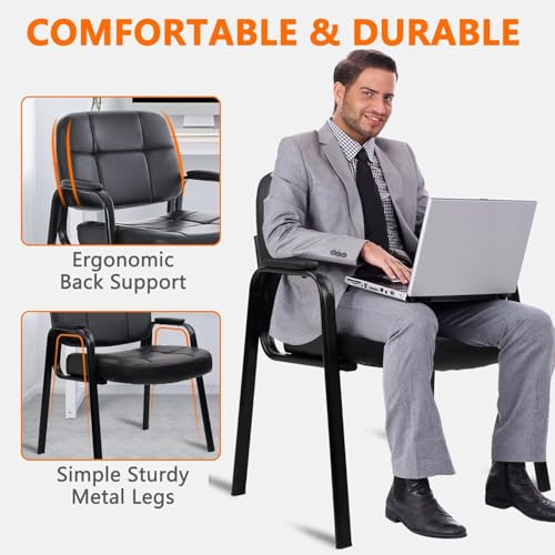 Image of CLATINA Big & Tall Waiting Room Guest Chair Comfortable Reception Chairs with Bonded Leather Padded Arm Rest for Office Reception Lobby and Conference Desk, Black(4 Pack)