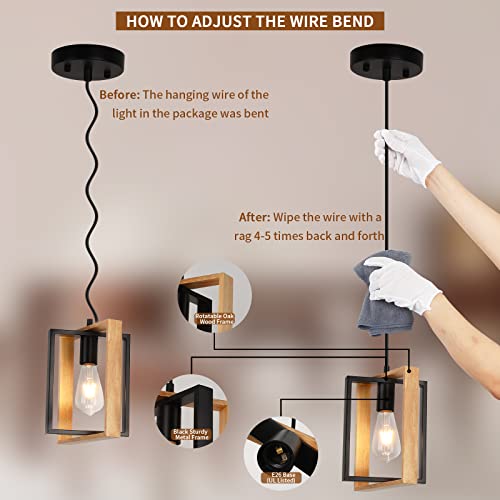 Pendant Lights Kitchen Island Farmhouse Kitchen Island Pendant Light Fixture Adjustable Height Kitchen Island Lighting With Rotatable Wood Frame Pendant Lighting For Kitchen Island, Dining Room, Foyer #TOP4