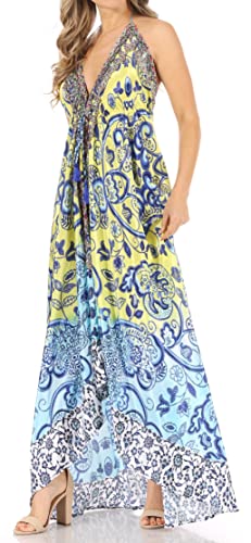 Image of Sakkas Lizi Womens Maxi High-Low Halter Handkerchief Long Dress Beach Party
