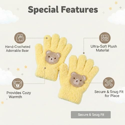Image of Kraptick Kids Winter Gloves - Ultra-Soft Thick Knit Fuzzy Warm Mittens for Boys & Girls Cute Bear Patch Thermal Hand Warmers for Toddlers & Children -1