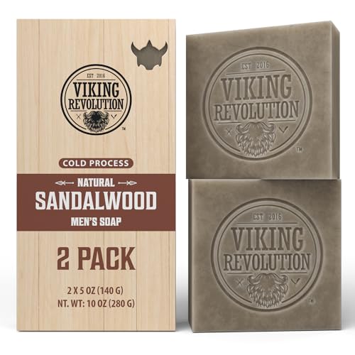 Viking Revolution Sandalwood Natural Soap for Men - Mens Soap Bar with Essential Oils Cold Pressed Bar Soap for Men - Nourishing Mens Bar Soap with Coconut Oil, Shea Oil, Almond Oil (2 Pack)