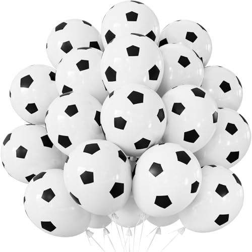 Adeyoo 50Pcs Football Balloons - 12 Inch Black and White Soccer Latex Balloons Bright Party Balloon for Football Sport Theme Birthday Party Decorations