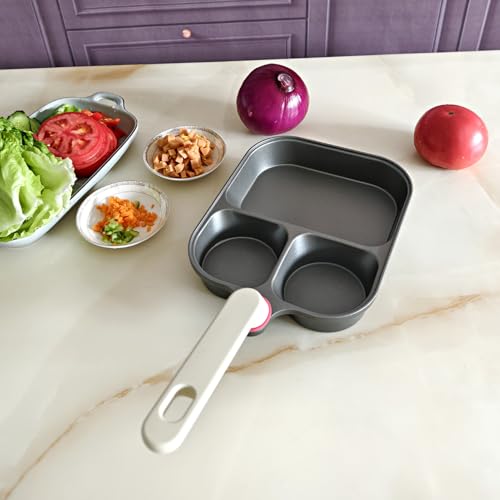 KINSUDA 9.25" Titanium Nonstick Divided Egg Pan, 3-In-1 Breakfast Skillet with 2 Round & 1 Square Compartments, Induction & Gas Compatible, PFOA/PTFE Free, Cook Eggs, Pancakes & Bacon Simultaneously by KINSUDA - Used condition - Image 9