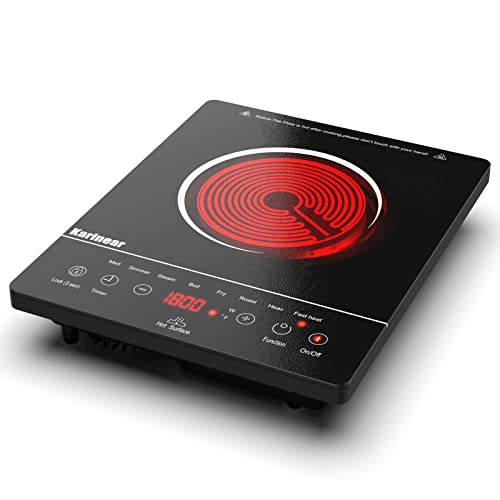 Karinear Portable Electric Cooktop, Electric Stove Single Burner Ceramic Cooktop with Touch