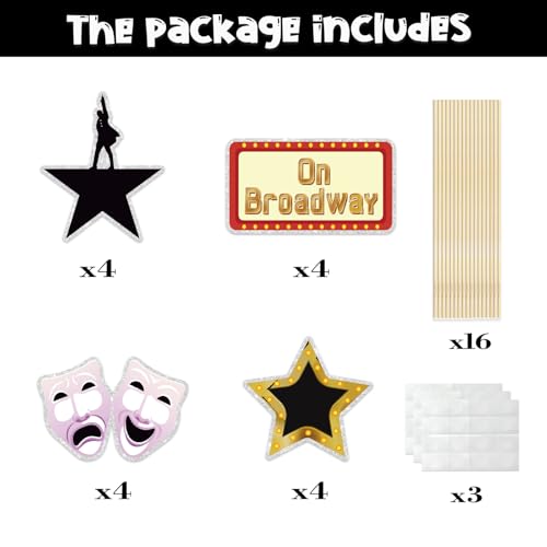 Image of Movie Night Party Centerpiece Sticks,On Broadway Table Centerpiece Sticks,Hollywood Centerpieces Glamorous Movie Theme Party Decoration Supplies.Set of 16