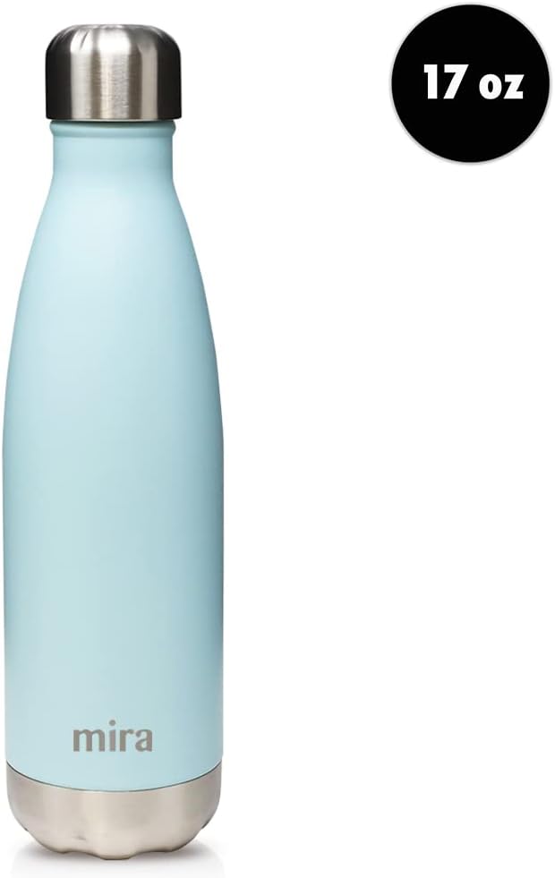 MIRA 17 oz Insulated Water Bottle - Stainless Steel Cola Shape Thermo - Double Wall Hot & Cold Flask (24Hr Cold/12Hr Hot) - Pearl Blue - Image 2