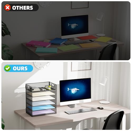 Image of Marbrasse 2 Pack Desk Organizer with Handle, 6 Tier Paper Letter Tray, Mesh Desk File Organizer for Office, School and Home