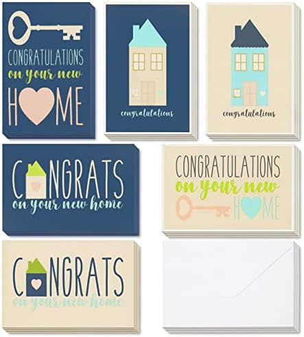 36 Pack Congratulations On Your New Home Greeting Cards with Envelopes Assortment Set for House Warming (6 Designs, 4x6 In)
