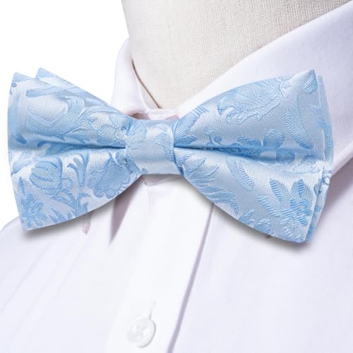 Image of Dubulle Mens Paisley Striped Bowtie Set Pre-tied Bowtie for Men and Pocket Square Set Wedding Business