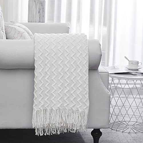 Lunarose Throw Blanket for Couch,Soft Cozy Knit Blanket,Lightweight Decorative Throw for Sofa Chair Bed Travel and Living Room-All Seasons Suitable for Women,Men and Kids (White-Wave, 50"x60")