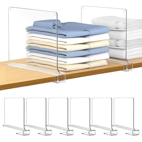 6 PCS Shelf Dividers for Closet Organization Acrylic Clear Closet Shelf Divider for Wooden Shelving Suitable for Wooden or Vertical Shelves Or Bedroom, Kitchen and Office Cover