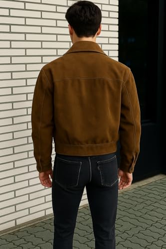 Image of YOONIKK Regular Fit Winter Wear suede Leather Jacket For Men