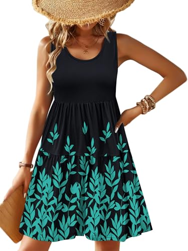 Image of Zeagoo Womens Summer Sundress Boho Floral Casual Tank Dresses with Pockets Sleeveless Tiered Swing A Line Beach Dress