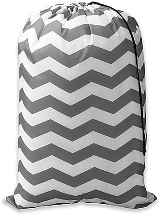 Laundry Bag with Drawstring Closure and Fun Style Design by Chevron Novelty, Grey/White