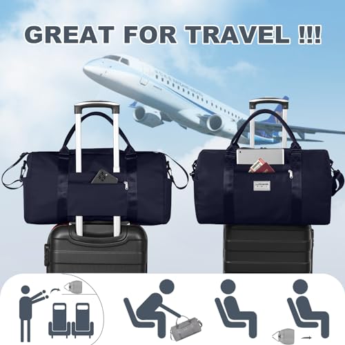 Large Travel Duffel Bag, Sports Tote Gym Yoga Airplane Carry-on With Extra Shoe and Small Clear Makeup Bag, Overnight Crossbody for Men and Women Navyblue4