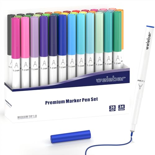 Welebar 1.0 Tip Pen Set Compatible with Cricut Maker 3/Maker 4/Maker/Explore 3/4/5/Air 2/Air Premium Marker Pen Set of 36 Pack Medium Point Pens for Writing Drawing DIY Crafts