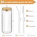 DAMCONME Glass Cups with Lids and Straws Set of 2 - Iced Coffee Cups with Lids for Cold Brew and Beer, 20 oz Can Shaped Glass with Bamboo Lids and Straws - Aesthetic Coffee Bar Gift for Coffee Lovers