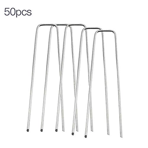 50 Clavijas de jardín Grapas cesped Artificial para Jardin Piquetas Camping Estacas Sujeción de césped Alfileres de Clavos en Forma de U, Malla Clavija de Tierra galvanizada 150mm