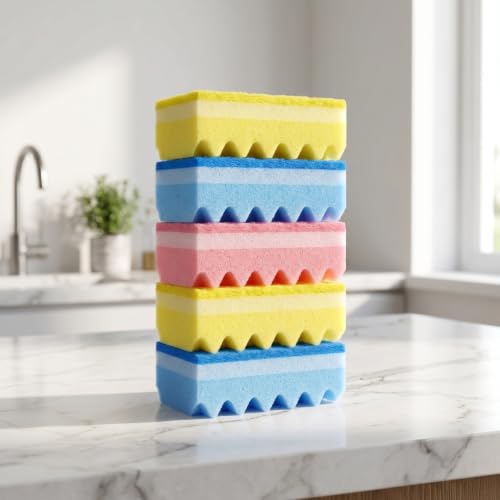 Image of LALAFINA 10pcs High-Density Small Wave Sponges Kitchen Sponges Non-Scratch Dish Scrubbing Pads for Kitchen Bathroom Car, Random Colors
