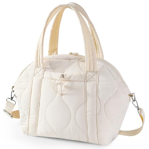 WONDAY Insulated Lunch Bags for Women, 12L Apricot Puffy Lunch Tote with Shoulder Strap, Waterproof, Leakproof, Reusable, Keeps Food Fresh, Perfect for Work, Travel, Picnic