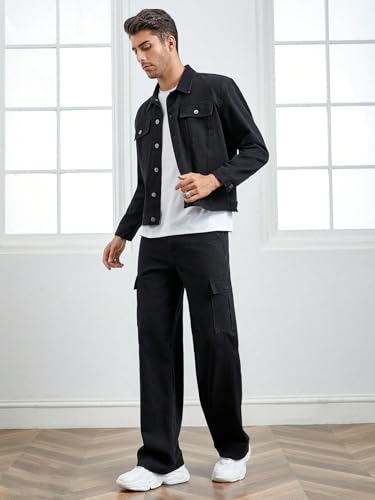 Image of KOTTY Men's Loose Fit Cargo Denim Jeans - Vintage Washed Utility Jeans with Side Pockets