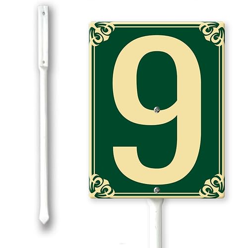 Number 9 Sign with Stake for Outside Lawn 8x12inch Aluminium Yard Decorations Metal Fade Resistant Green Numbered Signs for Out door Yard Driveway Home Easy to Install