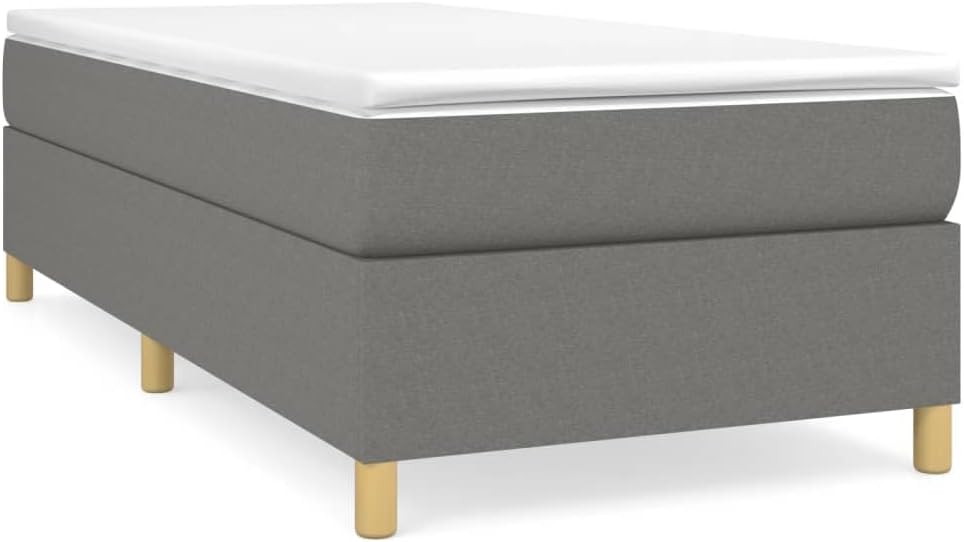 Box Spring Bed Frame Dark Gray Twin XL Fabric Platform Foundation with Sturdy Slatted Support Legs for Bedroom Mattress Support No-Box-Spring-Needed Modern Minimalist Design