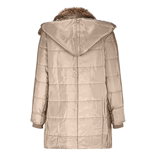 Plus Size Puffer Quilted Jacket For Women Winter Warm Fleece Lined Windproof Parka Coats With Removable Hood Beige #TOP3