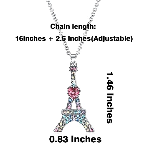 VEEHOO Eiffel Tower/Mushrooms/Snowflake Necklace for Girls Womens,Bling Rainbow Girl Jewelry Necklace Gifts for Back to School,Christmas,Valentine's Day3