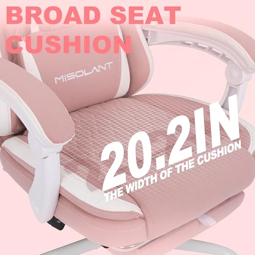 Image of Misolant Gaming Chair, Fabric Gamer Chair with footrest for Adults, High Back Ergonomic Computer Game Chair with Adjustable Headrest and Massage Lumbar Support, 90-155 Recline Free, Pink