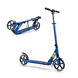 KOMFOTTEU Patinete Infantil con 2 Ruedas, LED y Freno, Monopatín Plegable con 3 Alturas Ajustables, Scooter de Aluminio con Pata y Correa, Carga 100 kg, para Niños de 8+ Años (Azul)
