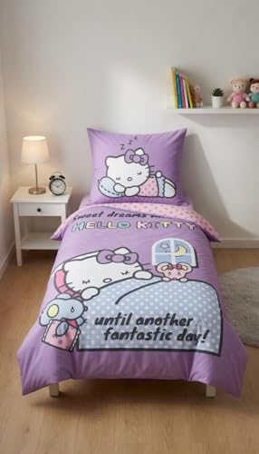 Parure de lit Hello Kitty violette housse de couette coton 135x200 cm