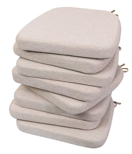 Image of AAAAAcessories D-Shaped Chair Cushions, 2 inch Thick Dining Chair Pads with Ties and Removable, Machine-Washable Cover, 17 inch x 16 inch, Set of 8, Oatmeal Beige