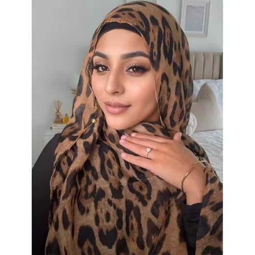 ZGMYC Fashion Leopard Print Hijab Scarf for Women Instant Jersey Hijab Head Wraps Sheer Beach Scarf Sunscreen Shawls2
