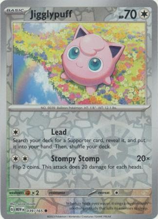 Pokemon - Jigglypuff 039 165 - Pokemon 151 - Reverse Foil - Single Card - Single Card