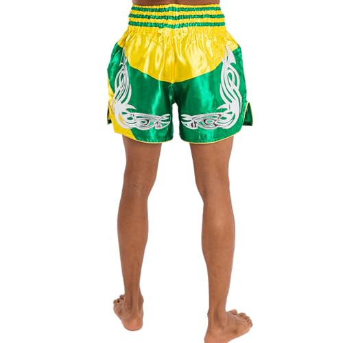 MUAY NATION Pantalones Cortos de Muay Thai para Hombres y Mujeres, Corte Ajustado, Shorts de Boxeo MMA para Entrenamiento, Ropa de Kickboxing (FR/ES, Letras, L, Regular, Regular, PRM Amarillo/Verde) - imagen 5