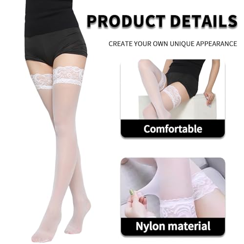 Weiße Halterlose Strümpfe Damen Sexy,Halterlose Strümpfe für Damen Weiß,Weiße Strapsstrümpfe Mit Spitze,Halterlos Stockings Nylon,Formgebung Rutschfest,Good Elasticity, Halterlose Strümpfe Weiß Frau