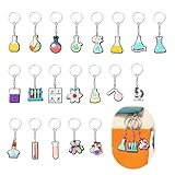 JSMIECO 20pcs Science Keychain Keyring, Cute Chemistry Experiment Silicone Keyring Key Chain, Key Accessories for Kid Boy Girl Party Favors Gift