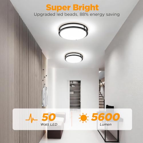 Image of LUTEC 16-Inch Flush Mount Ceiling Light, 2 Pack Dimmable 5CCT (3000K-6500K) LED Ceiling Light, 50W 5600LM Super Bright Energy Efficient Modern Lamp for Bedroom, Hallway, Kitchen-Black